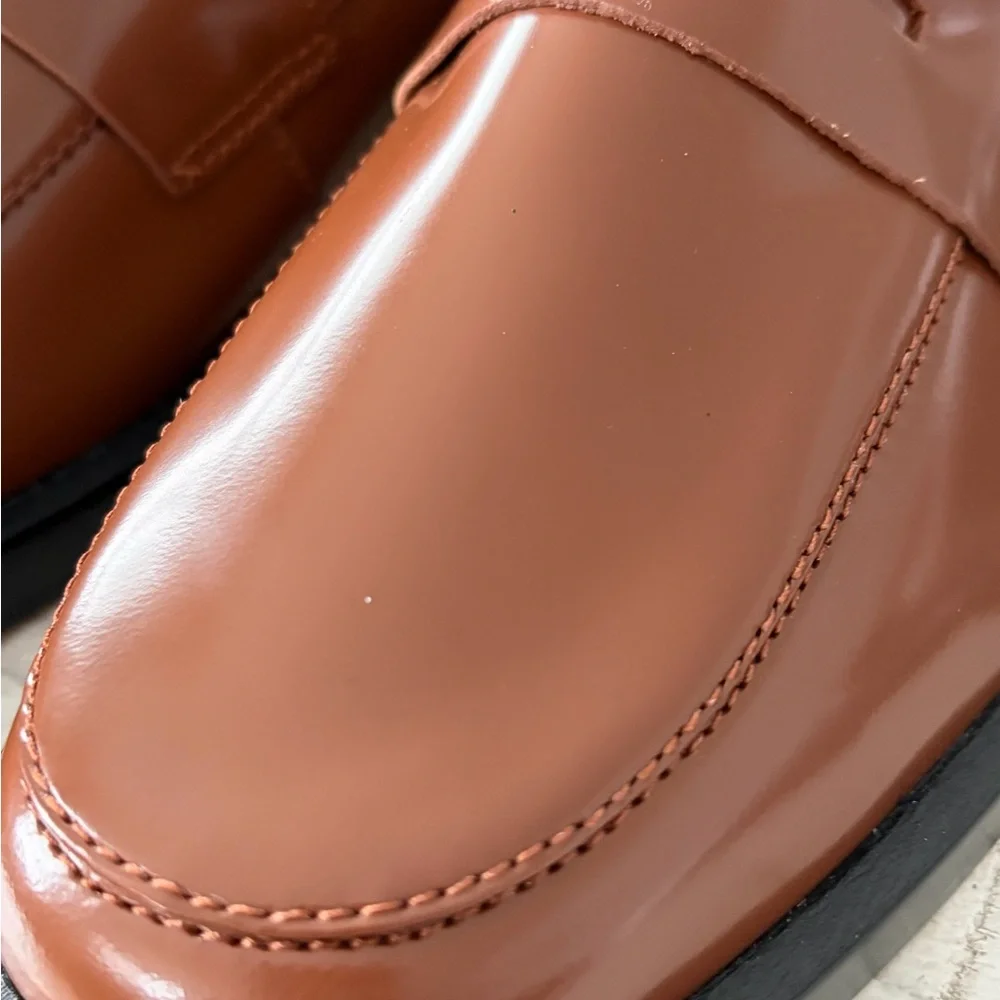 Everlane the Modern Penny Loafer NEW size 8.5 Cognac Leather Square Toe Flats - Picture 12 of 13
